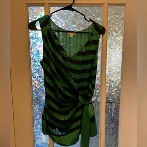 NWOT New York & Co green/black striped blouse Size M